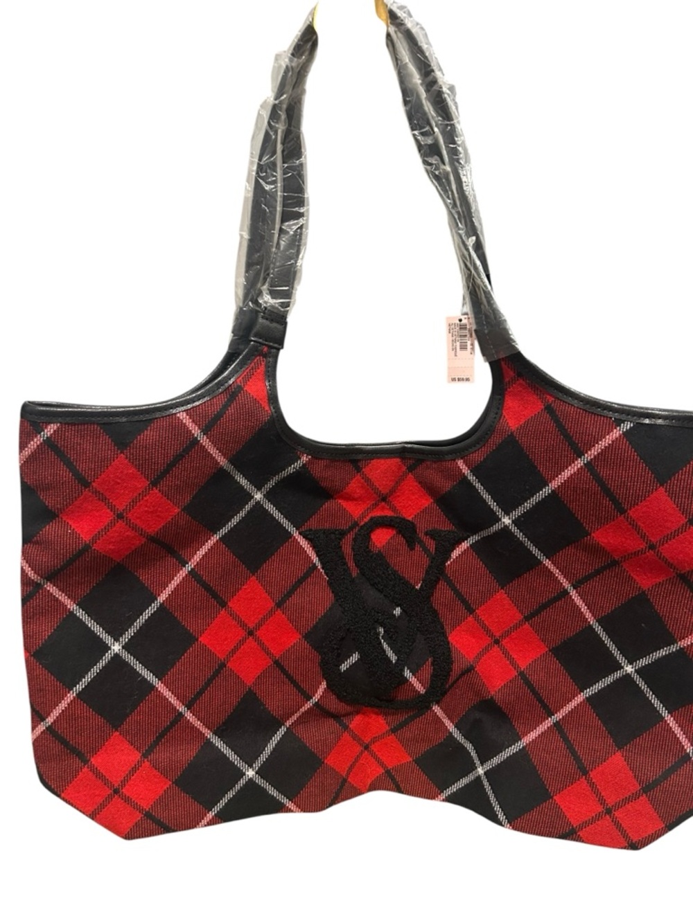 Victoria’s Secret Monogram Plaid Tote Bag in Red and Black